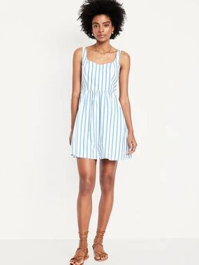 OLD NAVY Striped Cotton Mini Dress Medium Summer Beach Coastal Sundress Nautical